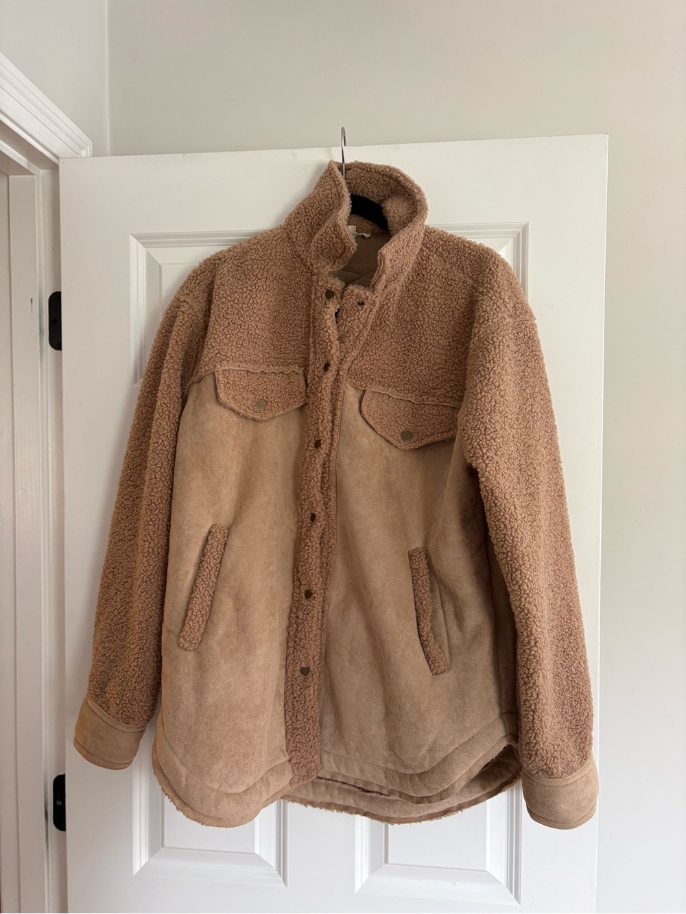 LA MIEL Tan Sherpa-Lined Shirt Jacket